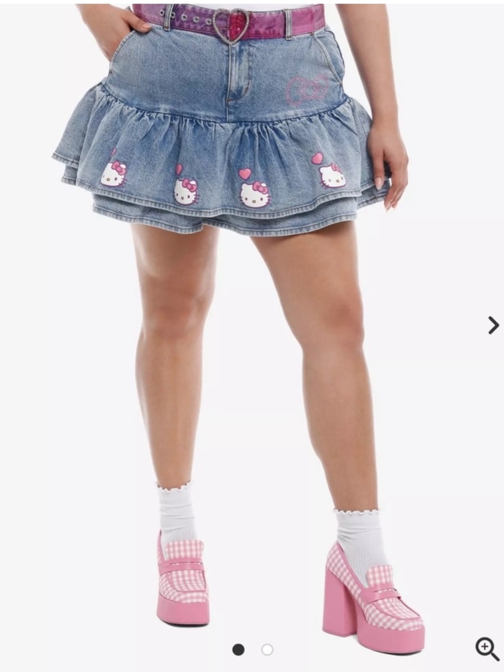 Hello Kitty Sanrio Ruffle Denim Mini Skirt Rhinestone Bow Women’s Medium